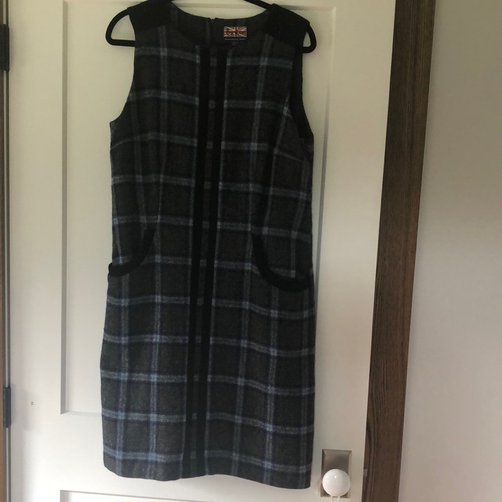 Boden Tartan British Tweed By Moon Wool Dress Blue/Grey 12L-Fits more like 8/10